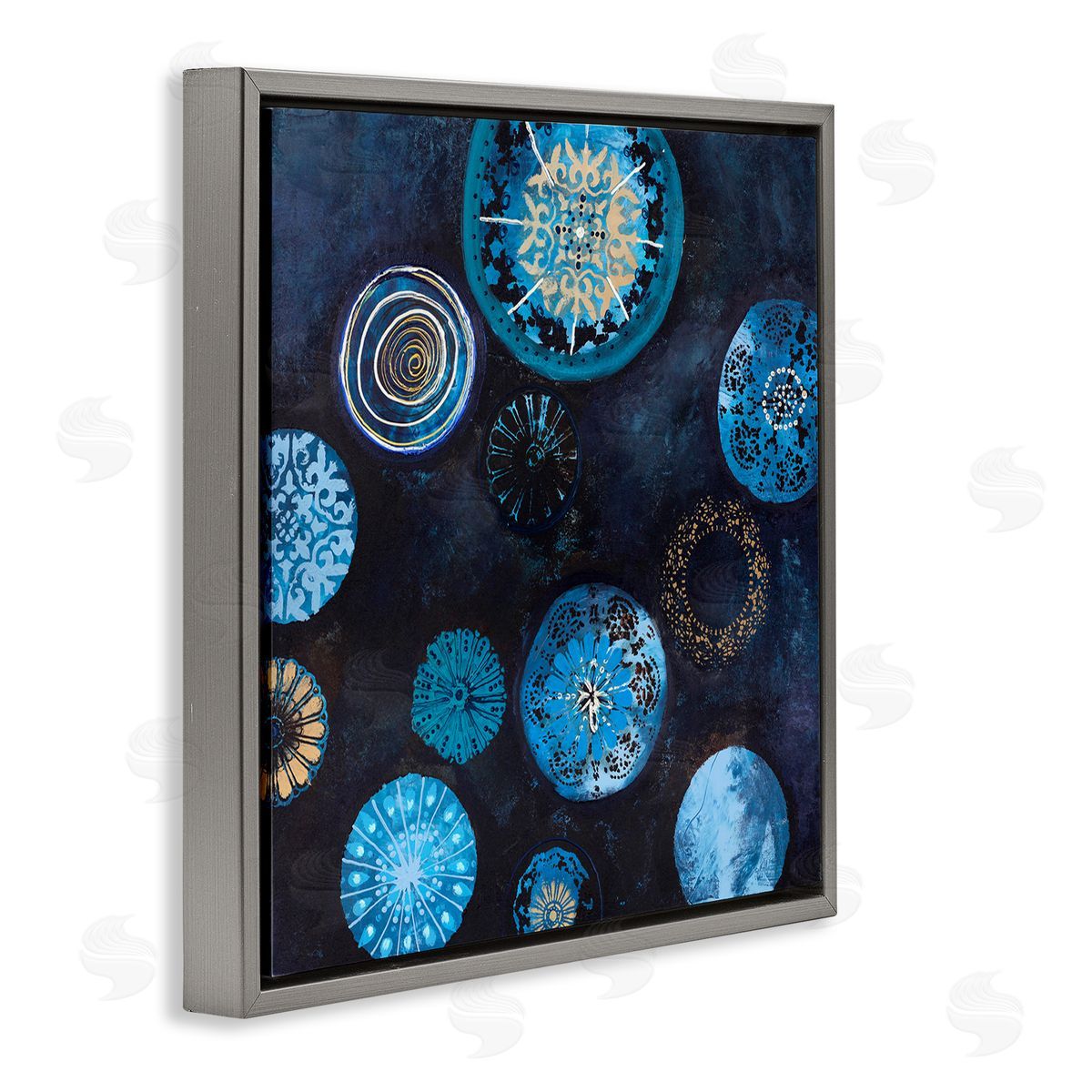 Design Fabrikken Blue Patterned Circles Arrangement Gray Floating Frame Canvas Wall Art Print
