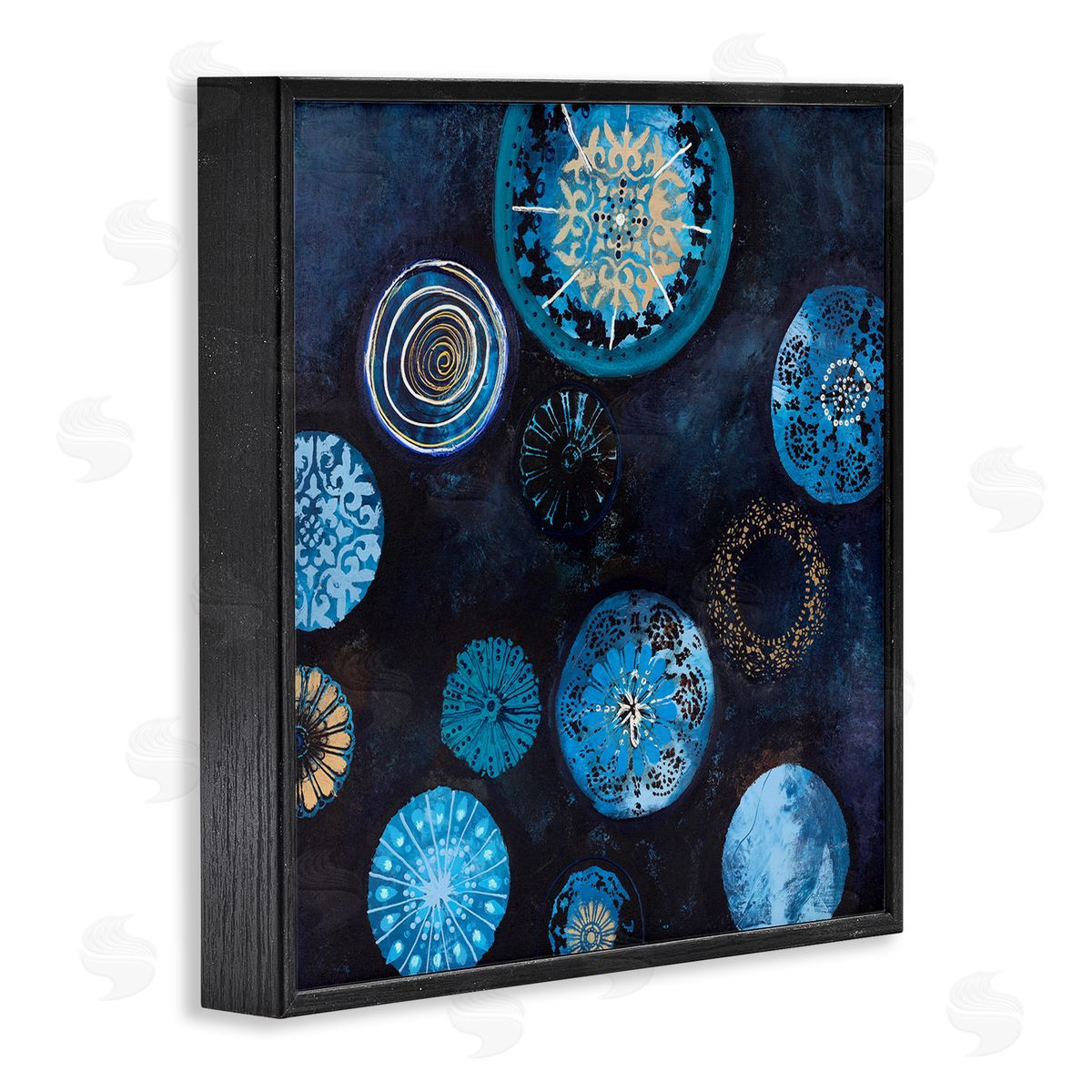 Design Fabrikken Blue Patterned Circles Arrangement Black Framed Glicee Wall Art Print