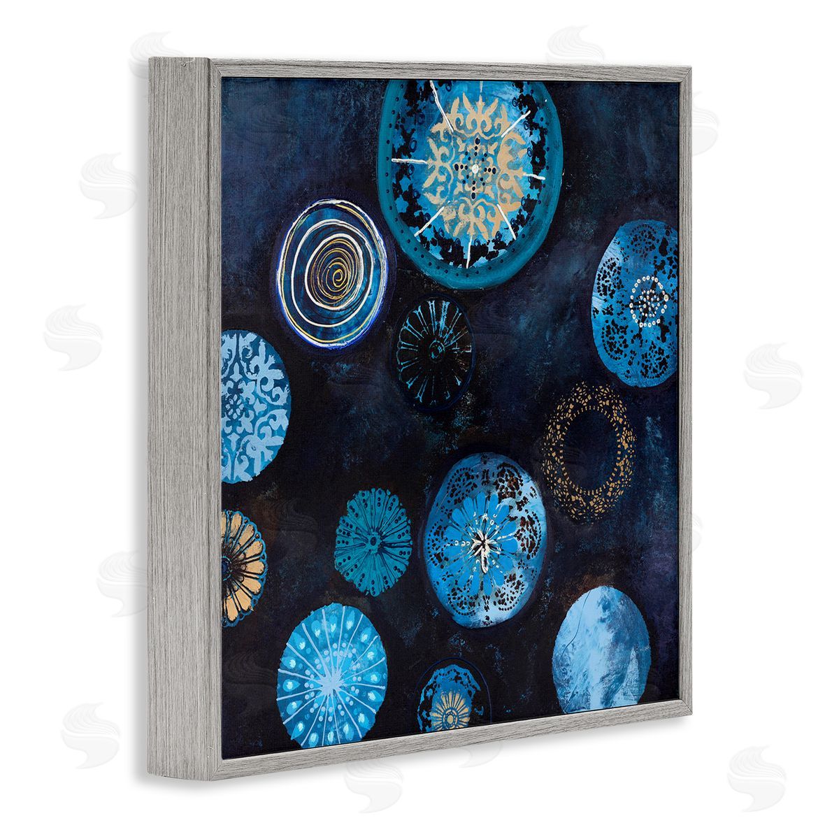 Design Fabrikken Blue Patterned Circles Arrangement Gray Framed Glicee Wall Art Print