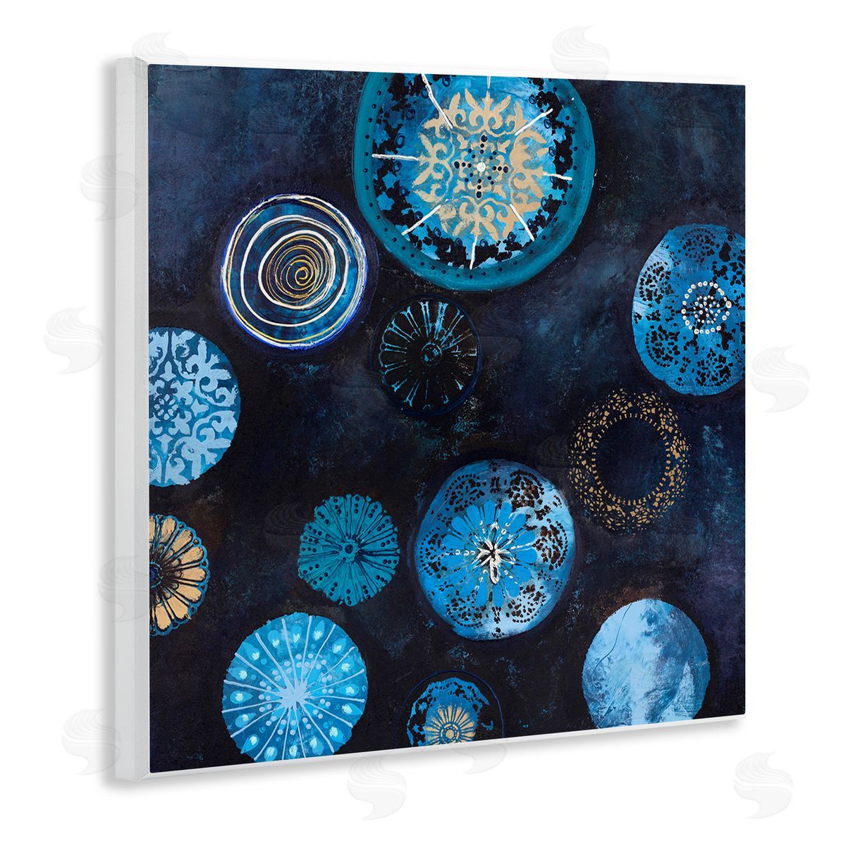 Design Fabrikken Blue Patterned Circles Arrangement Wooden Wall Plaque Art Print