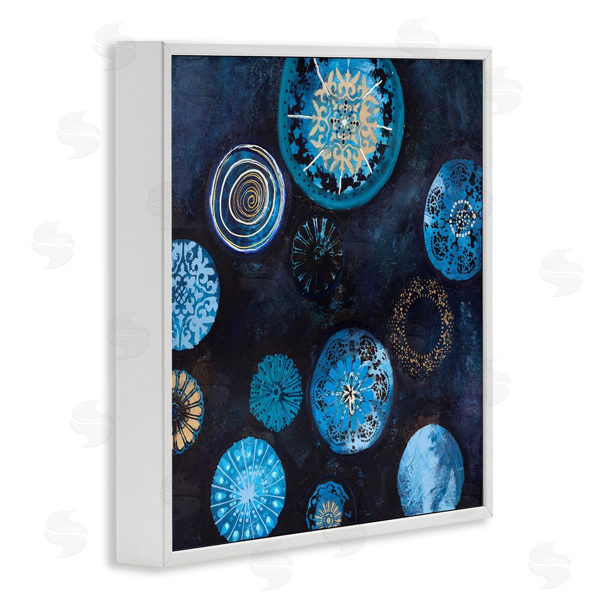 Design Fabrikken Blue Patterned Circles Arrangement White Framed Glicee Wall Art Print