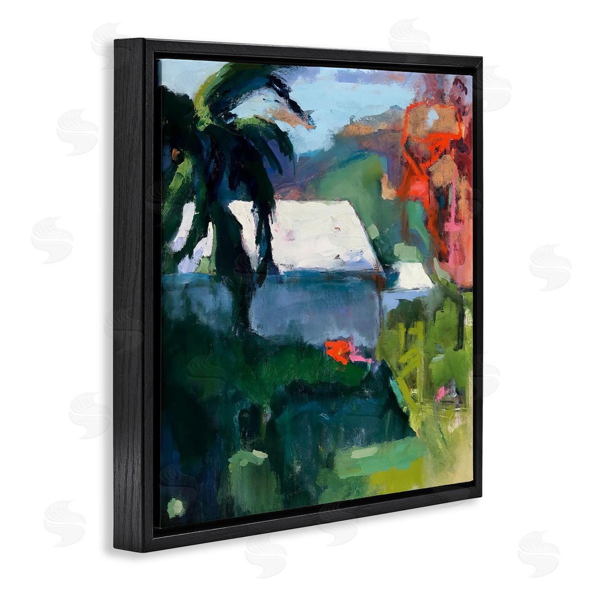 Page Pearson Railsback Modern Tropical House Scenery  Black Floating Frame Canvas Wall Art Print