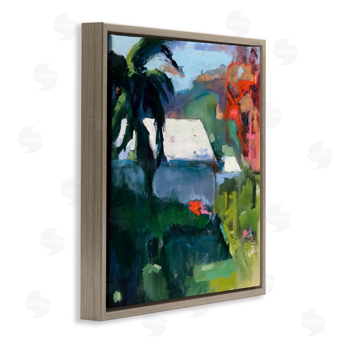 Page Pearson Railsback Modern Tropical House Scenery  Brown Floating Frame Canvas Wall Art Print