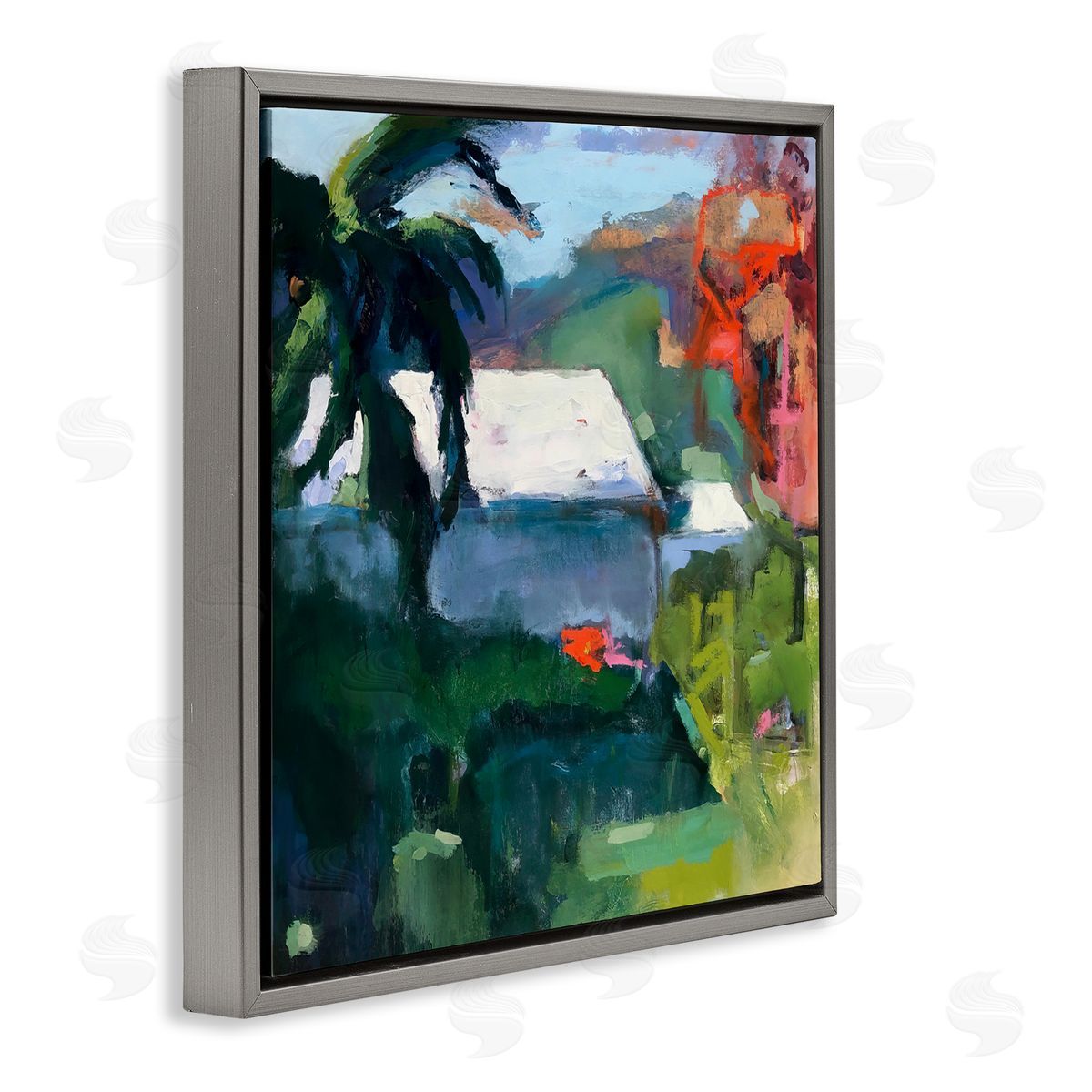 Page Pearson Railsback Modern Tropical House Scenery  Gray Floating Frame Canvas Wall Art Print