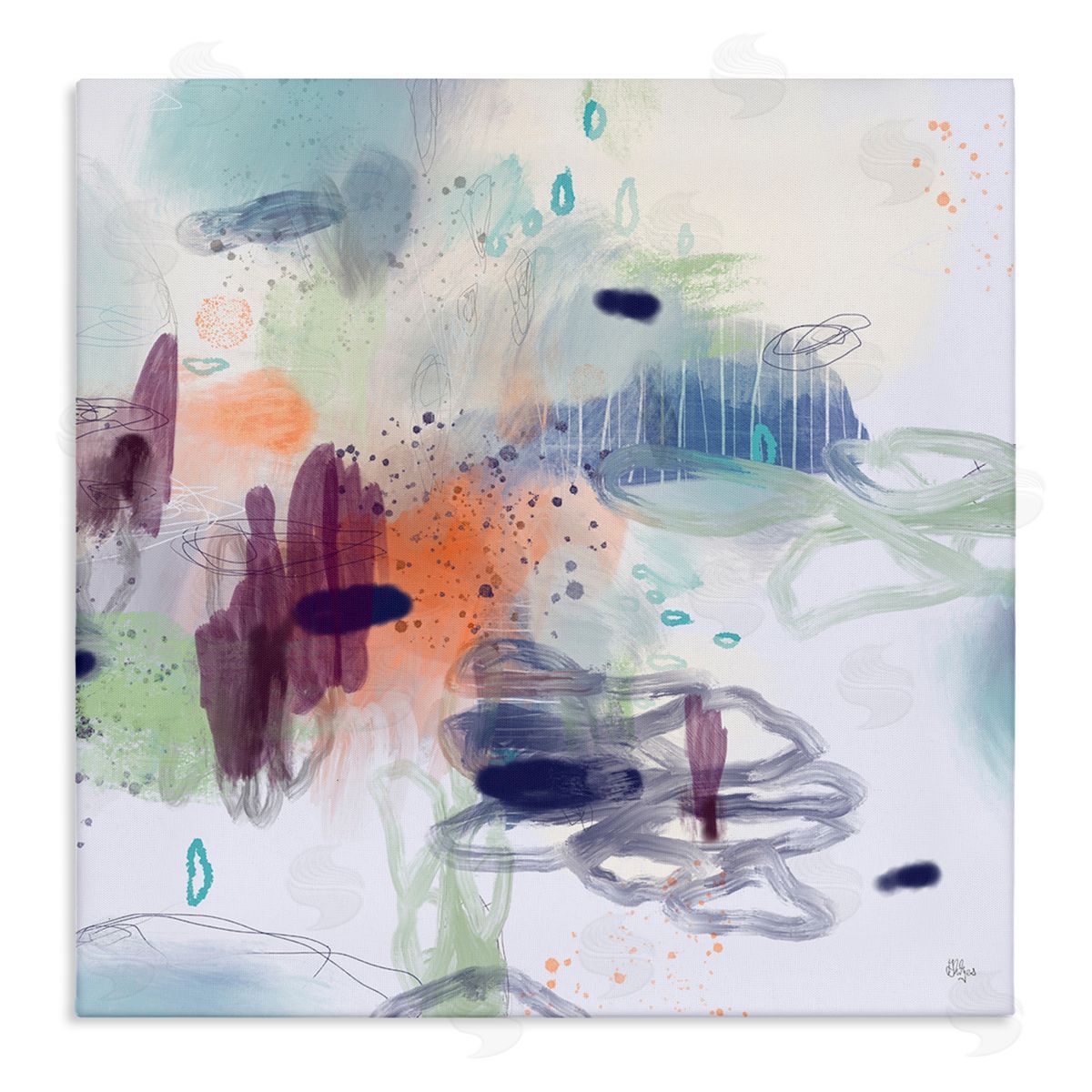 Lisa Ridgers Modern Busy Squiggle Shapes Stretched Canvas Wall Art Print