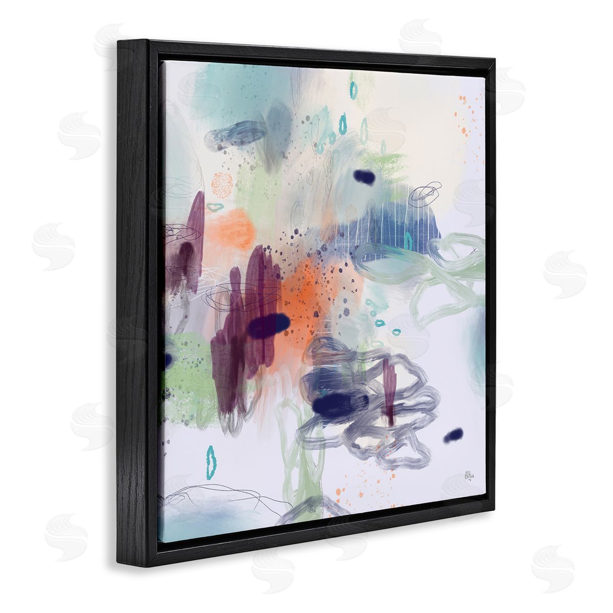 Lisa Ridgers Modern Busy Squiggle Shapes Black Floating Frame Canvas Wall Art Print