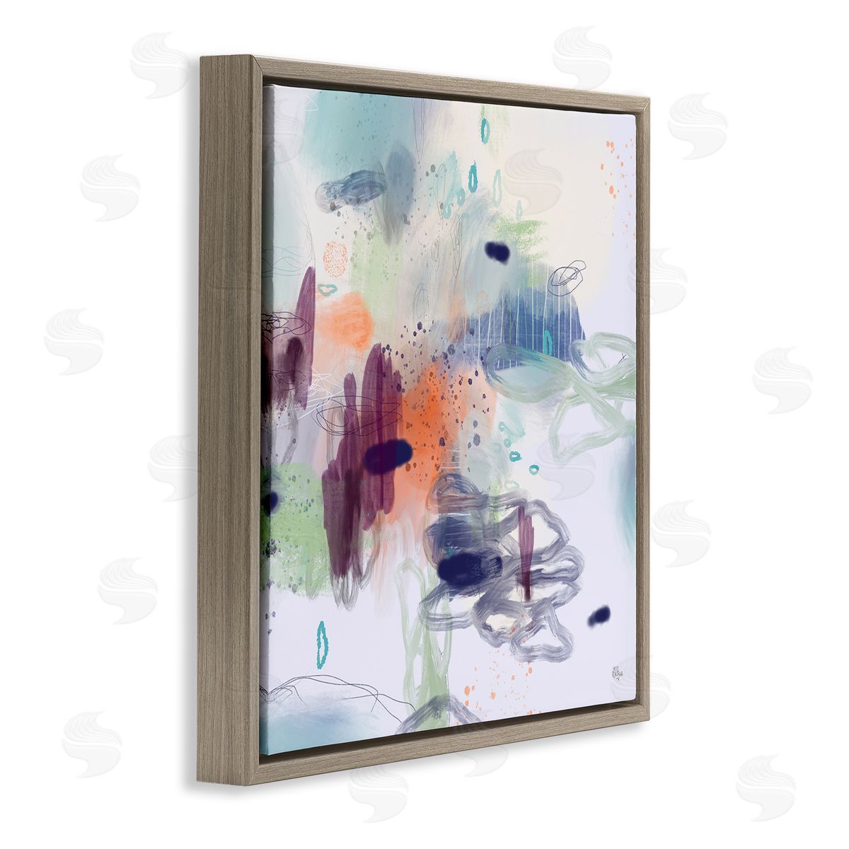 Lisa Ridgers Modern Busy Squiggle Shapes Brown Floating Frame Canvas Wall Art Print