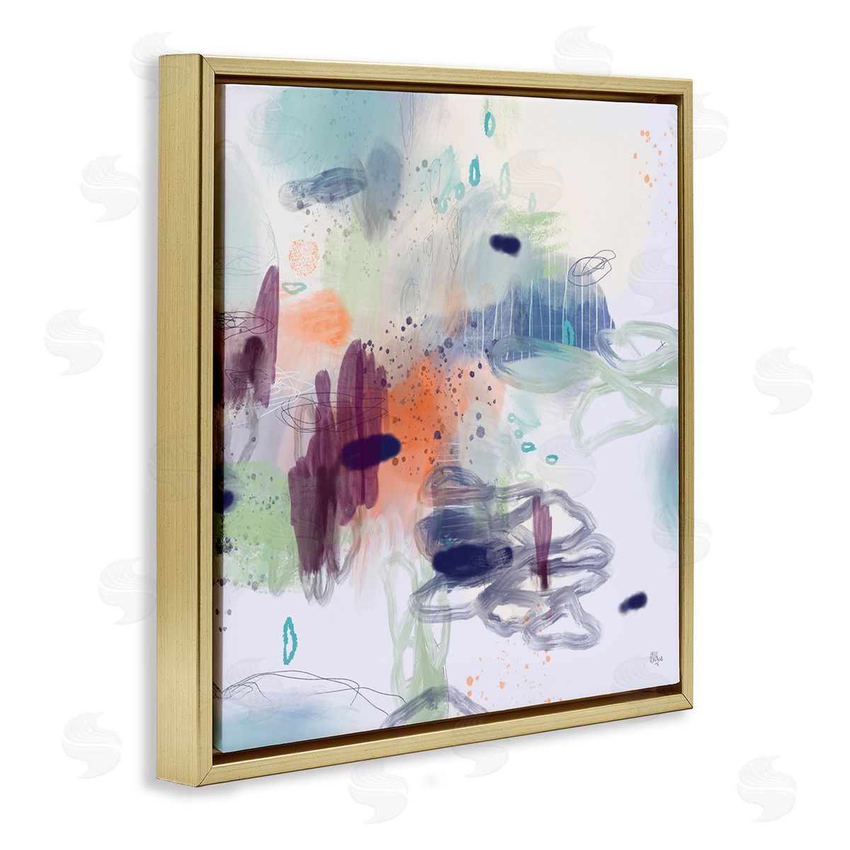 Lisa Ridgers Modern Busy Squiggle Shapes Gold Floating Frame Canvas Wall Art Print