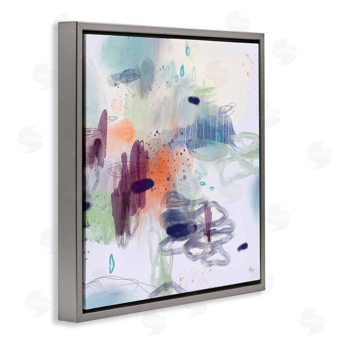 Lisa Ridgers Modern Busy Squiggle Shapes Gray Floating Frame Canvas Wall Art Print