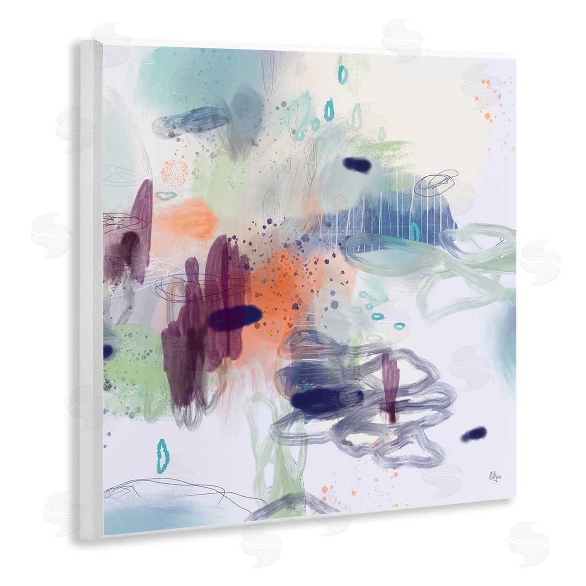 Lisa Ridgers Modern Busy Squiggle Shapes Wooden Wall Plaque Art Print
