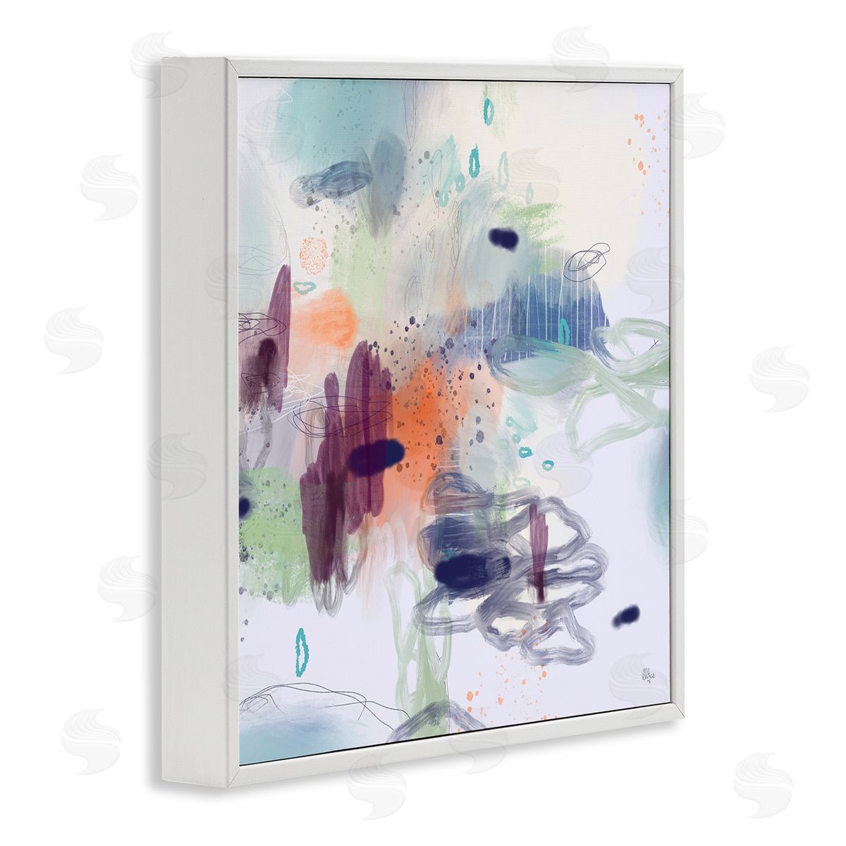 Lisa Ridgers Modern Busy Squiggle Shapes White Framed Glicee Wall Art Print