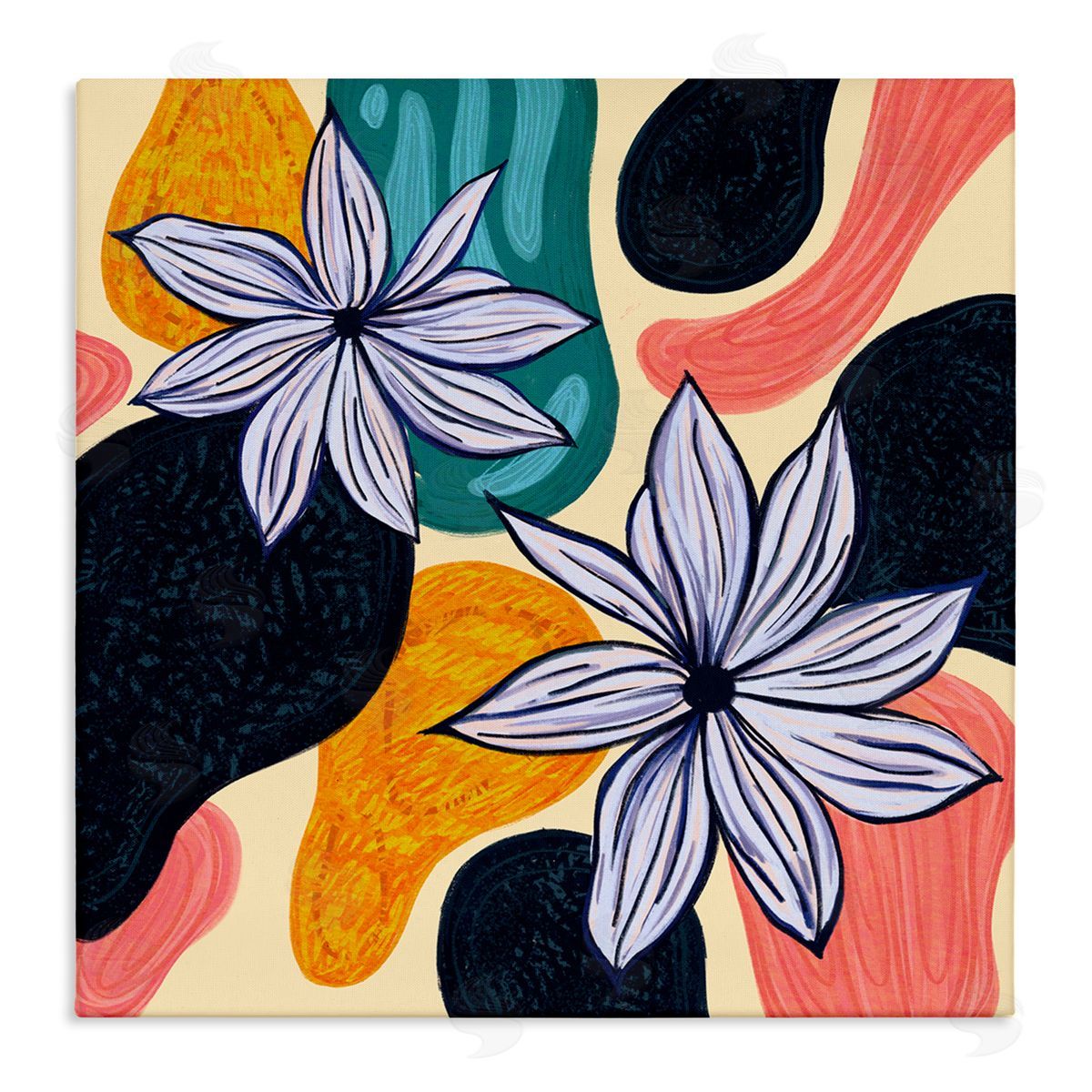 Ziwei Li Retro Floral Shapes Arrangement Stretched Canvas Wall Art Print