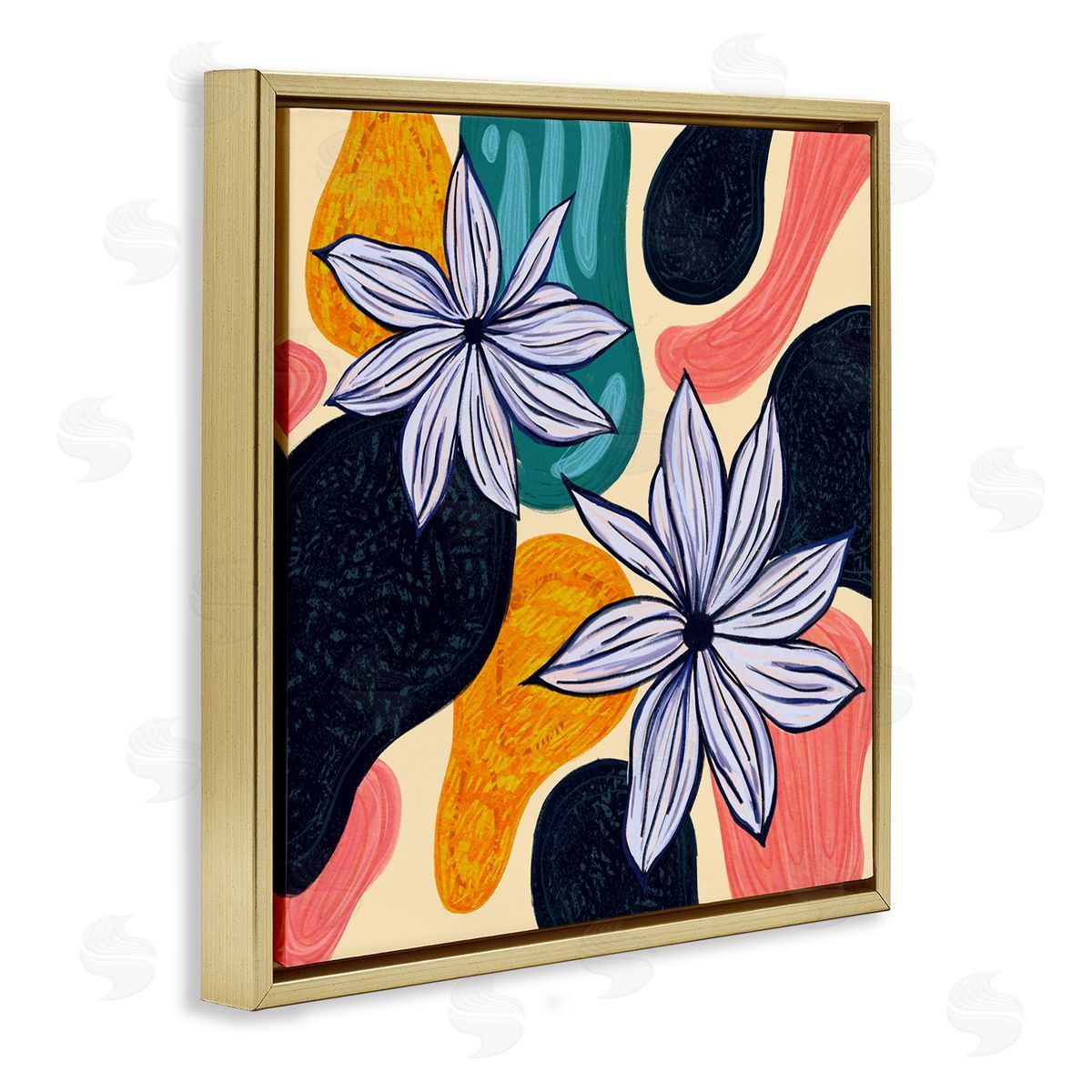 Ziwei Li Retro Floral Shapes Arrangement Gold Floating Frame Canvas Wall Art Print
