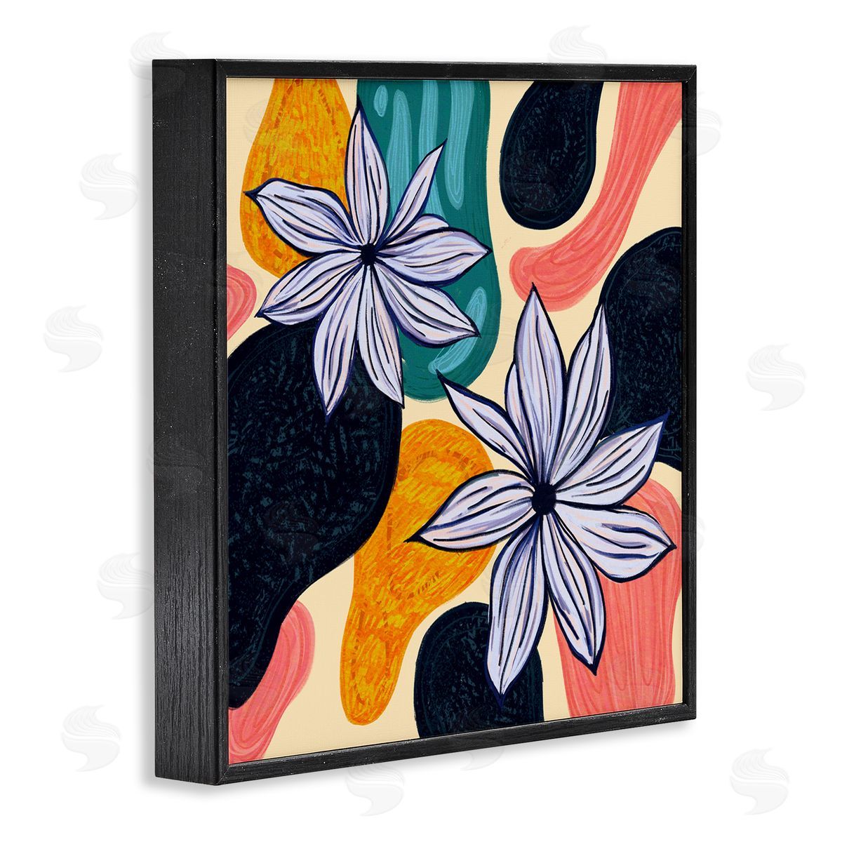 Ziwei Li Retro Floral Shapes Arrangement Black Framed Glicee Wall Art Print
