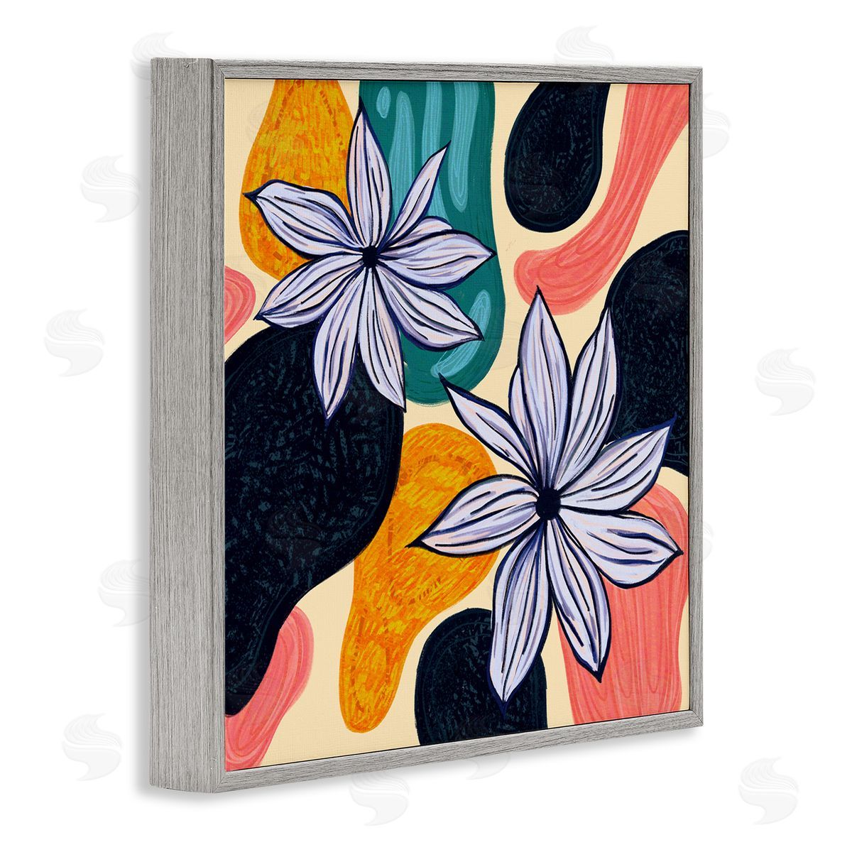 Ziwei Li Retro Floral Shapes Arrangement Gray Framed Glicee Wall Art Print