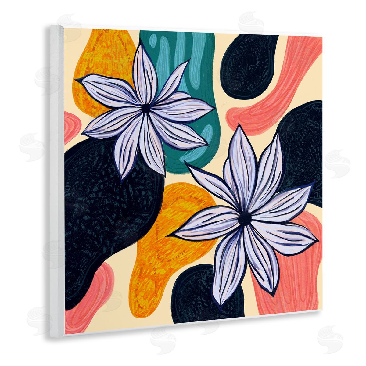 Ziwei Li Retro Floral Shapes Arrangement Wooden Wall Plaque Art Print