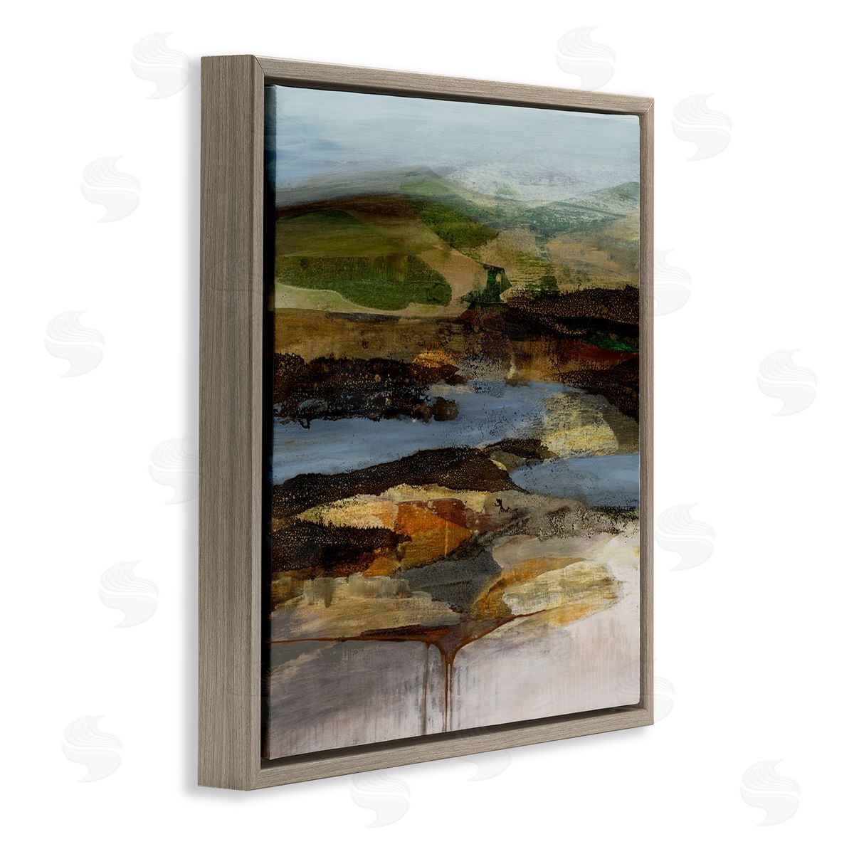 Ruth Fromstein Detailed Abstract Landscape Horizon Brown Floating Frame Canvas Wall Art Print