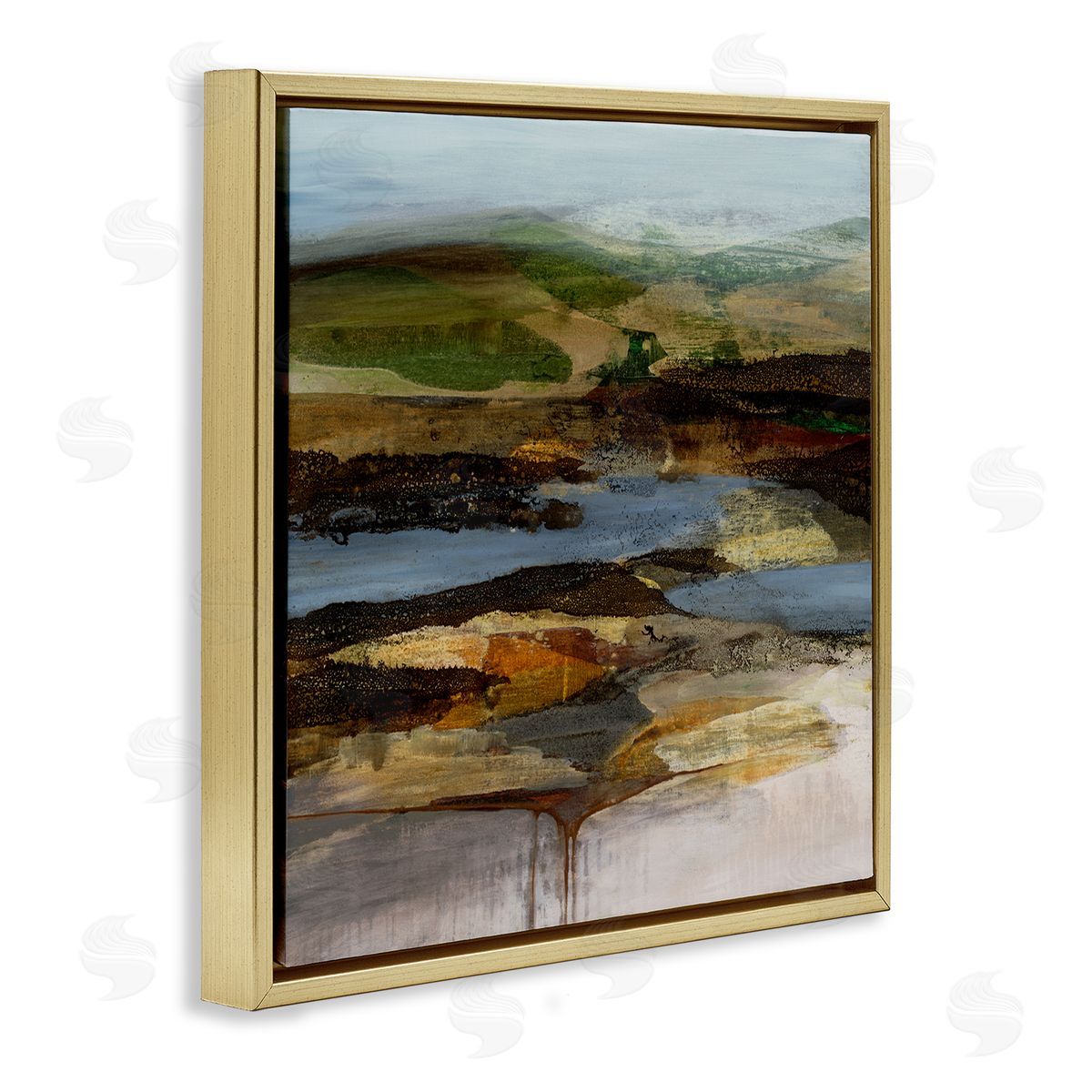 Ruth Fromstein Detailed Abstract Landscape Horizon Gold Floating Frame Canvas Wall Art Print