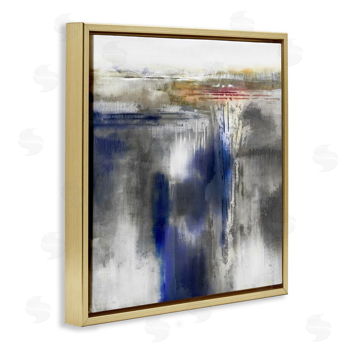 K. Nari Contemporary Blue Abstract  Gold Floating Frame Canvas Wall Art Print