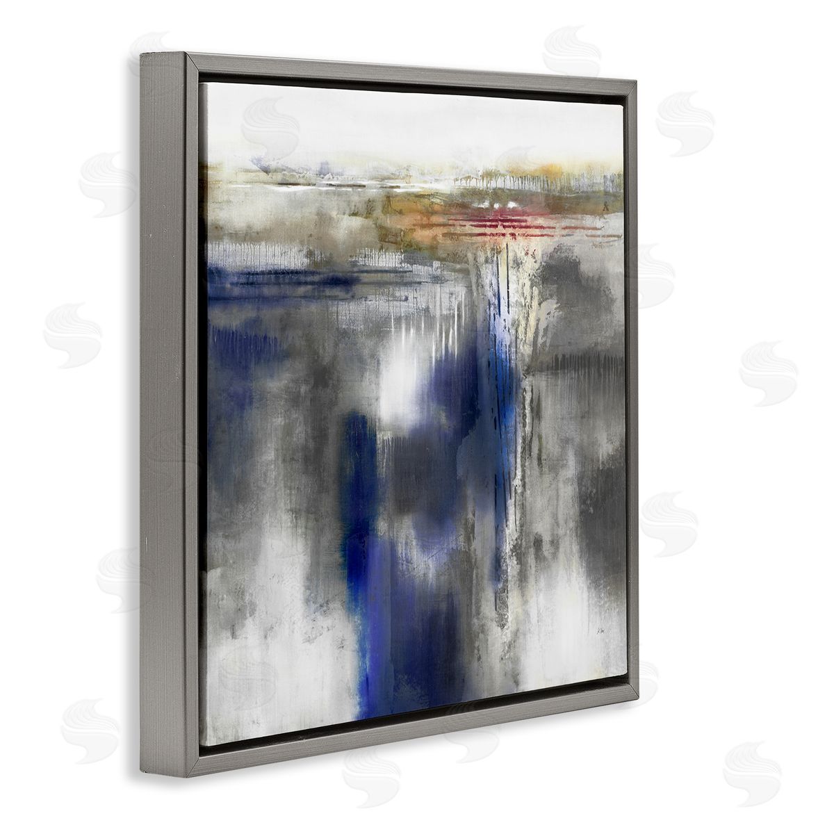 K. Nari Contemporary Blue Abstract  Gray Floating Frame Canvas Wall Art Print