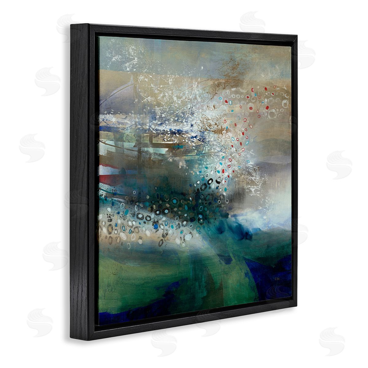 K. Nari Layered Circular Pattern Collage Black Floating Frame Canvas Wall Art Print