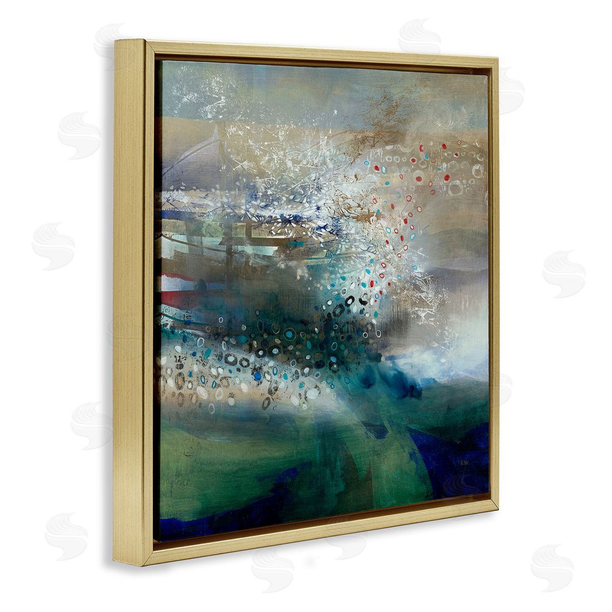 K. Nari Layered Circular Pattern Collage Gold Floating Frame Canvas Wall Art Print