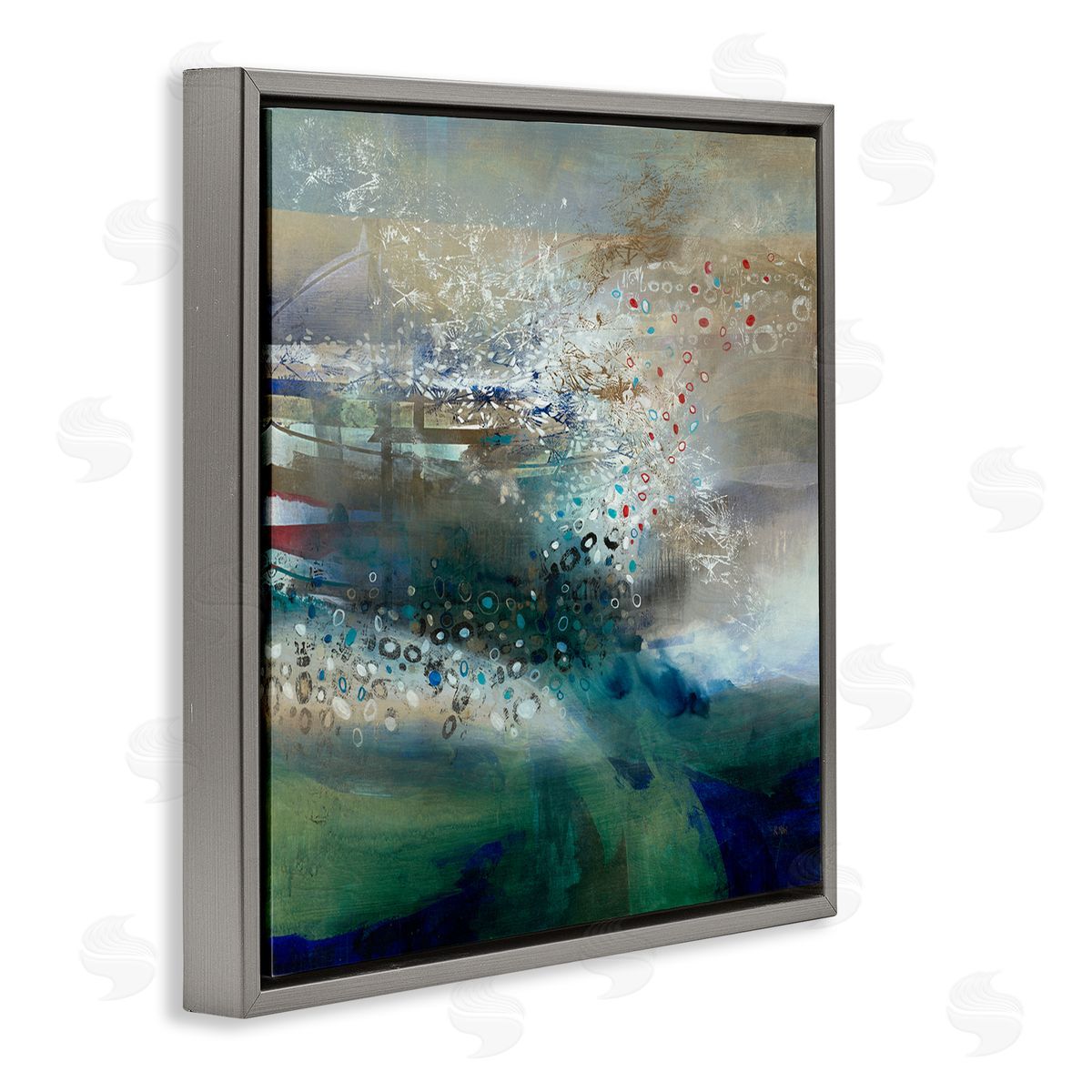 K. Nari Layered Circular Pattern Collage Gray Floating Frame Canvas Wall Art Print