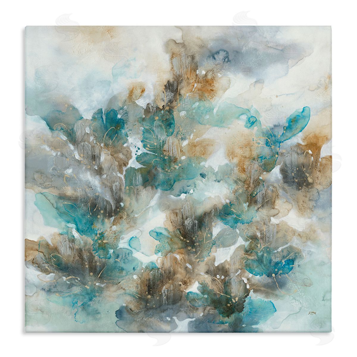 K. Nari Blue Floral Petals Abstract Stretched Canvas Wall Art Print