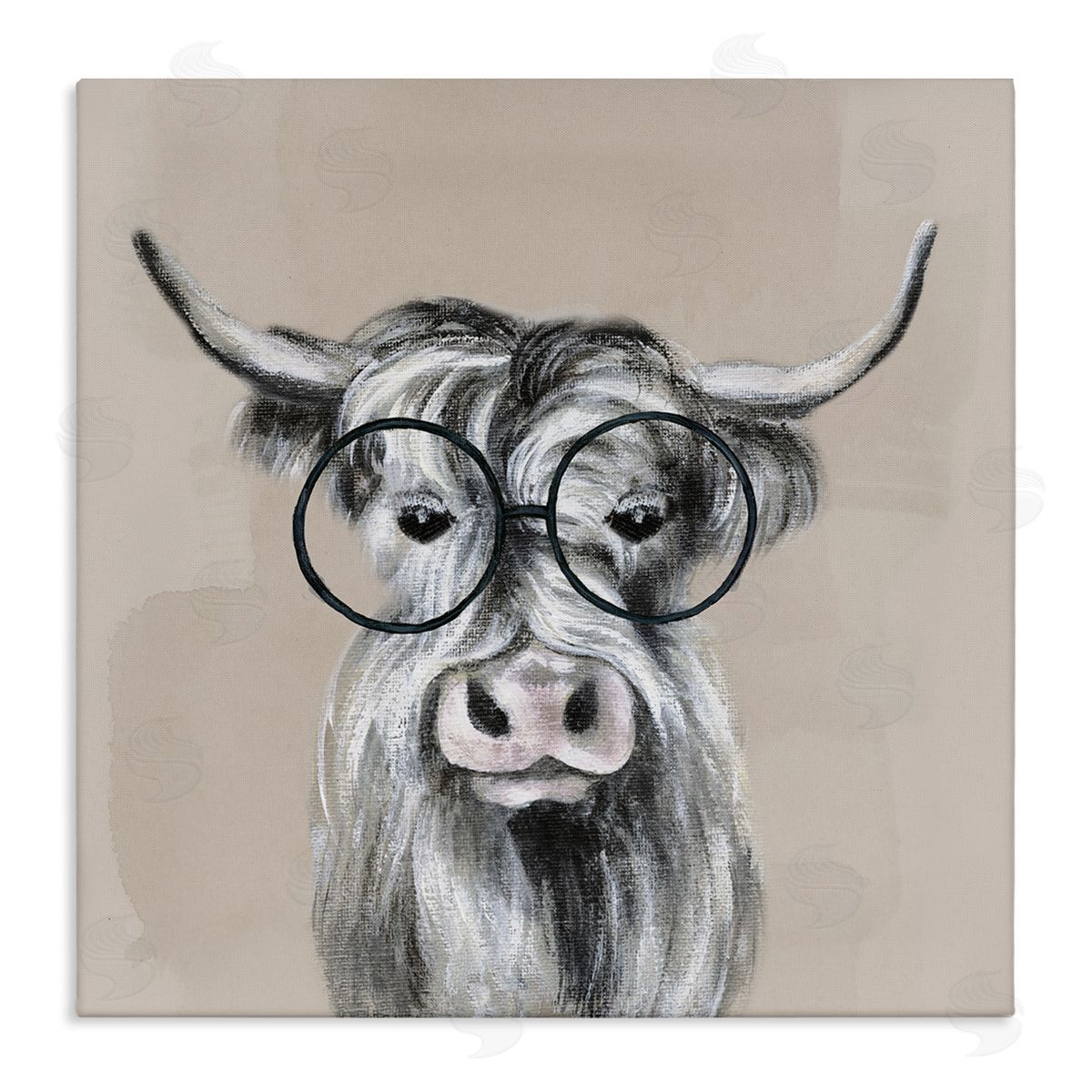 Tava Studios Longhorn Cattle Glasses Portrait Stretched Canvas Wall Art Print