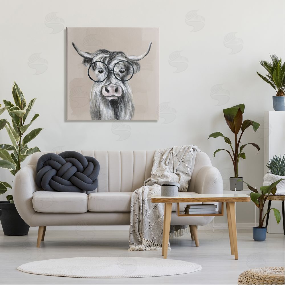 Tava Studios Longhorn Cattle Glasses Portrait Canvas Wall Art in Room