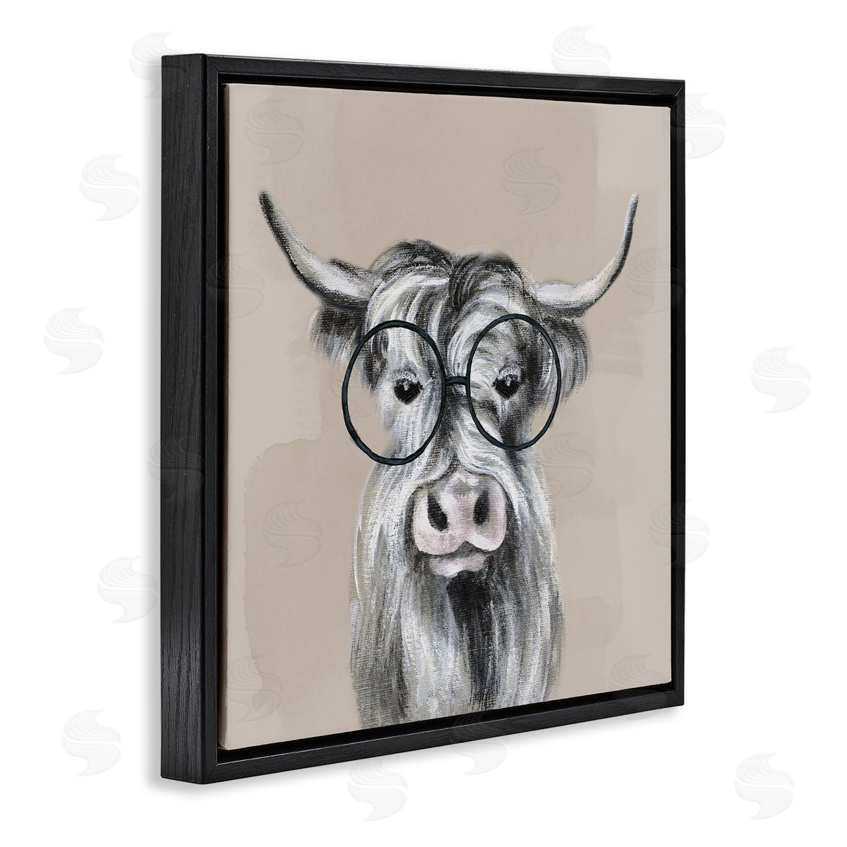 Tava Studios Longhorn Cattle Glasses Portrait Black Floating Frame Canvas Wall Art Print