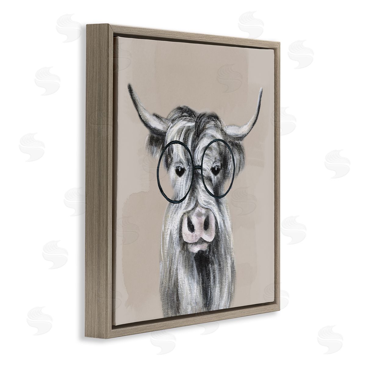 Tava Studios Longhorn Cattle Glasses Portrait Brown Floating Frame Canvas Wall Art Print