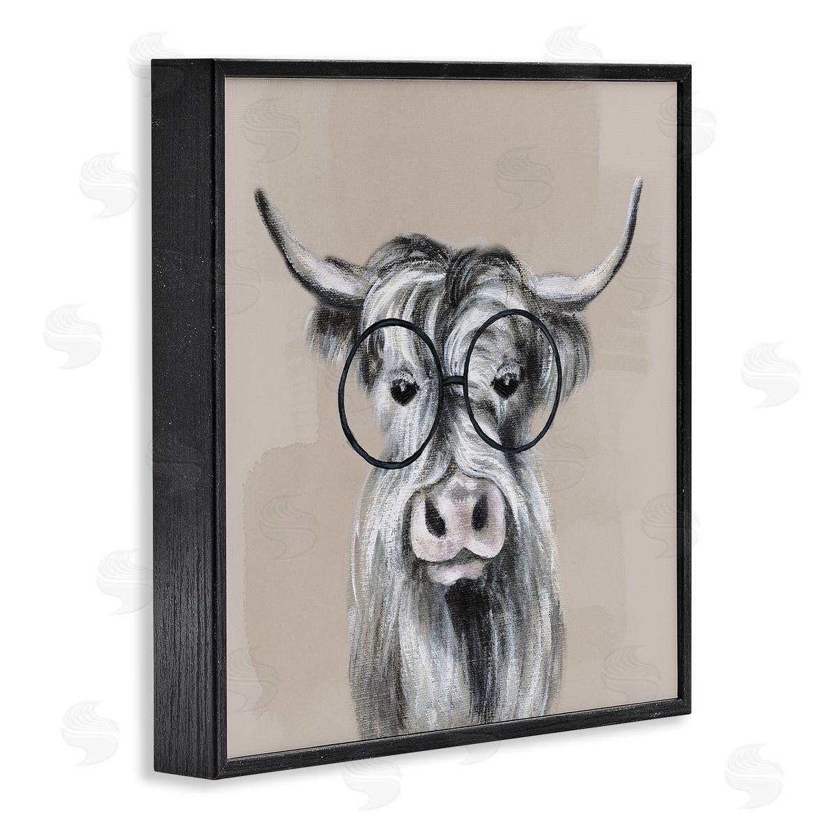 Tava Studios Longhorn Cattle Glasses Portrait Black Framed Glicee Wall Art Print