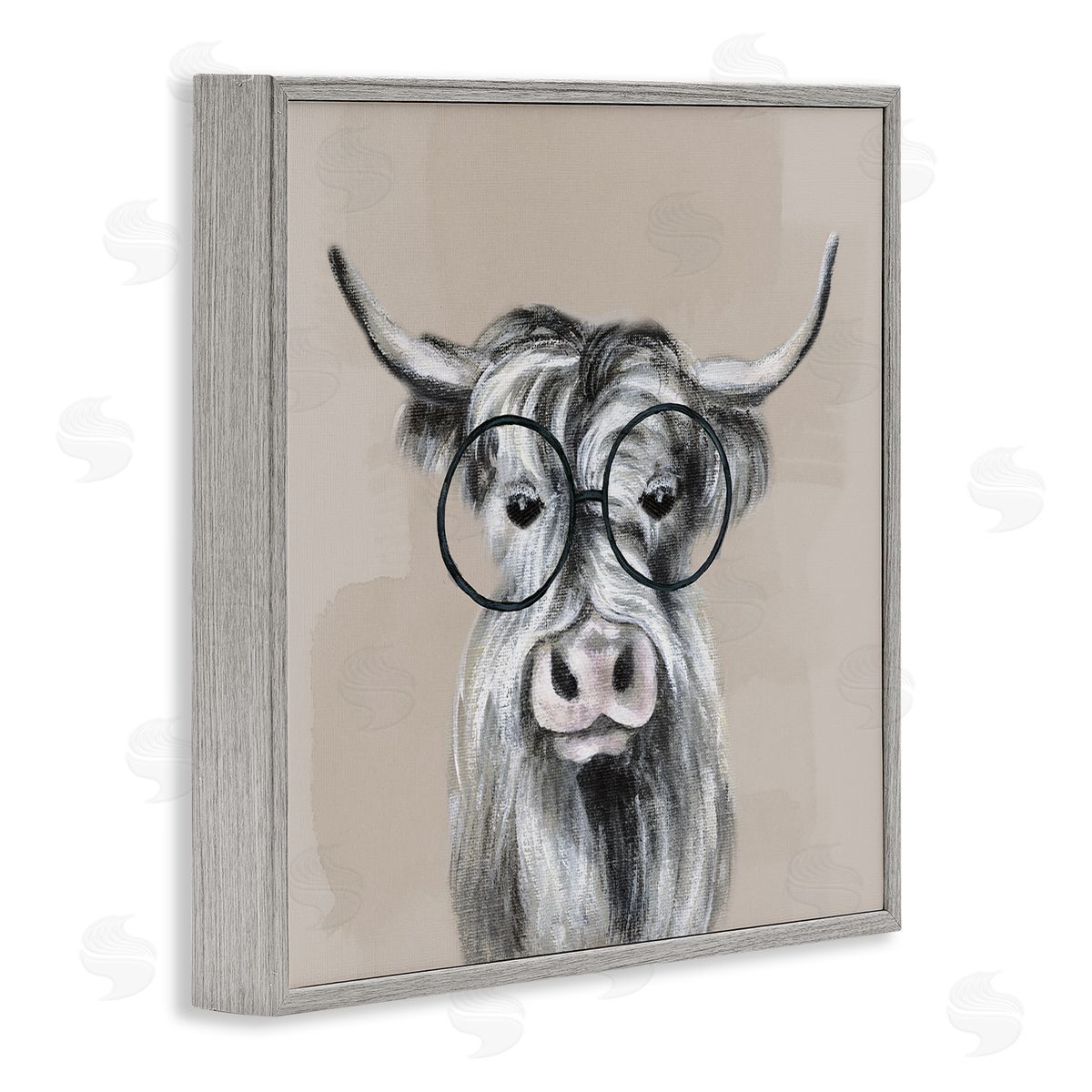 Tava Studios Longhorn Cattle Glasses Portrait Gray Framed Glicee Wall Art Print