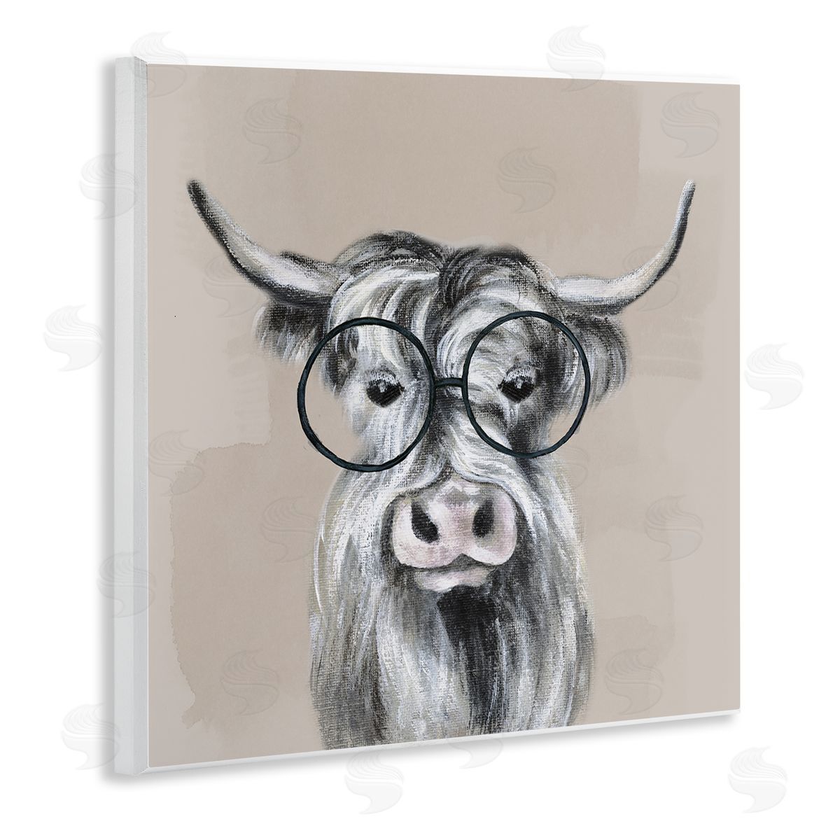Tava Studios Longhorn Cattle Glasses Portrait Wooden Wall Plaque Art Print