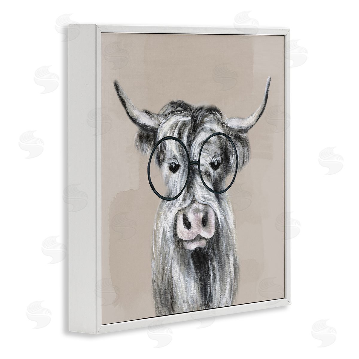 Tava Studios Longhorn Cattle Glasses Portrait White Framed Glicee Wall Art Print