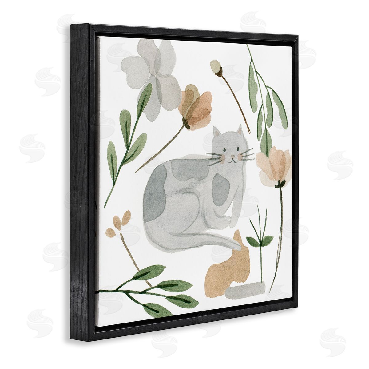 Melissa Wang Comfy Cat Varied Botanicals Black Floating Frame Canvas Wall Art Print