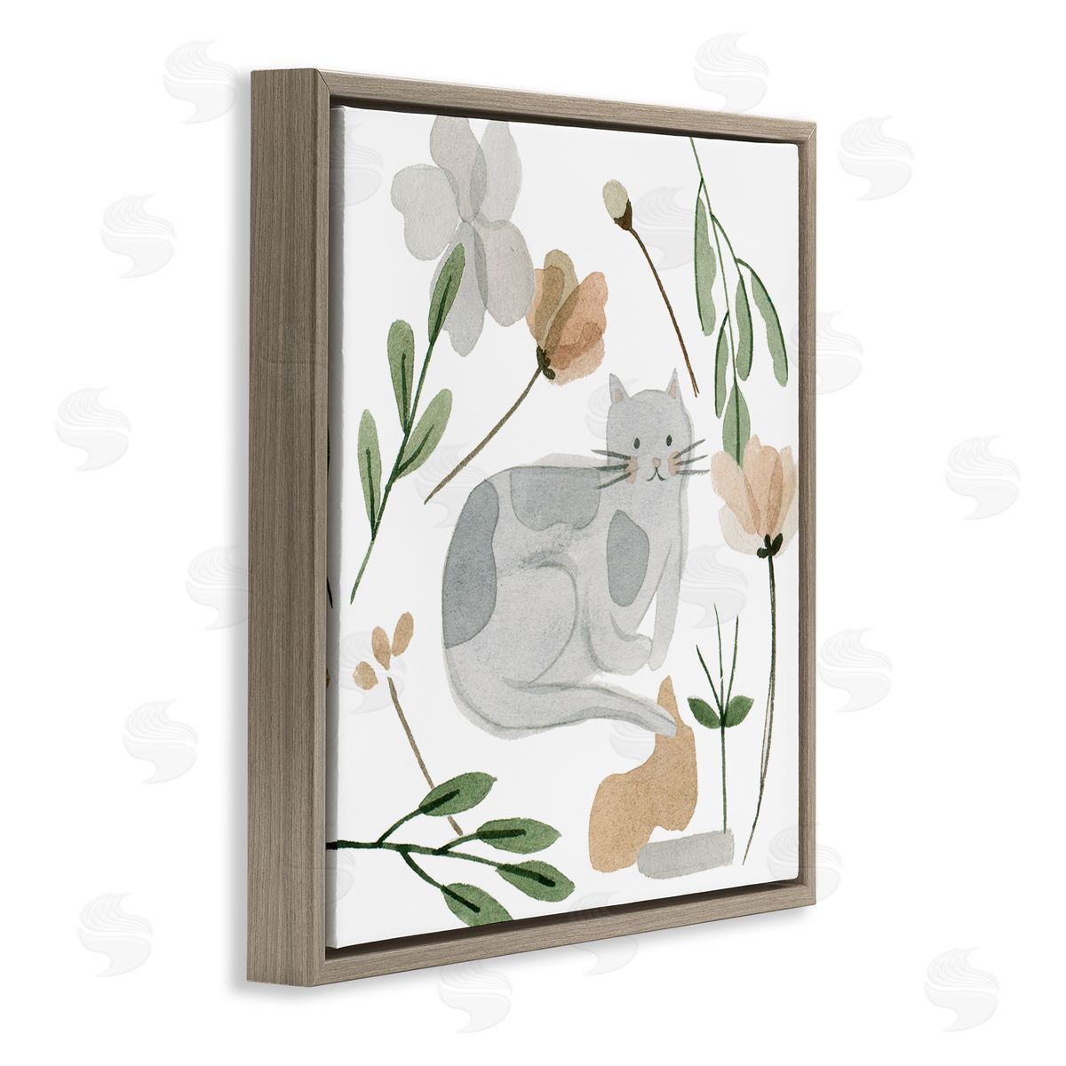 Melissa Wang Comfy Cat Varied Botanicals Brown Floating Frame Canvas Wall Art Print