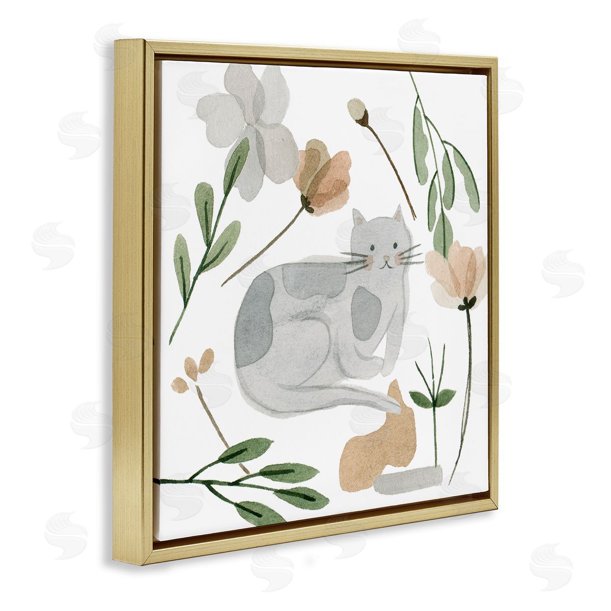 Melissa Wang Comfy Cat Varied Botanicals Gold Floating Frame Canvas Wall Art Print