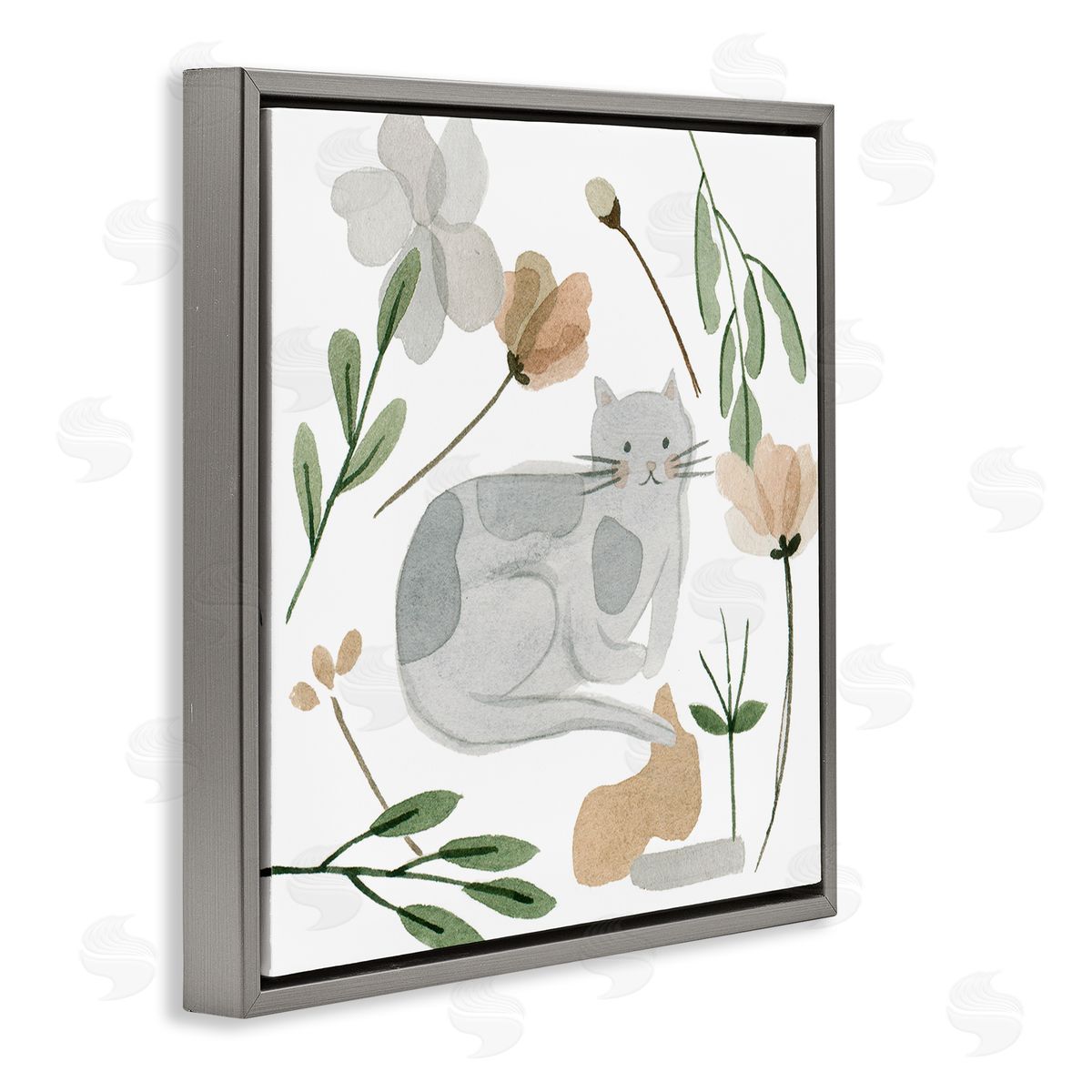 Melissa Wang Comfy Cat Varied Botanicals Gray Floating Frame Canvas Wall Art Print