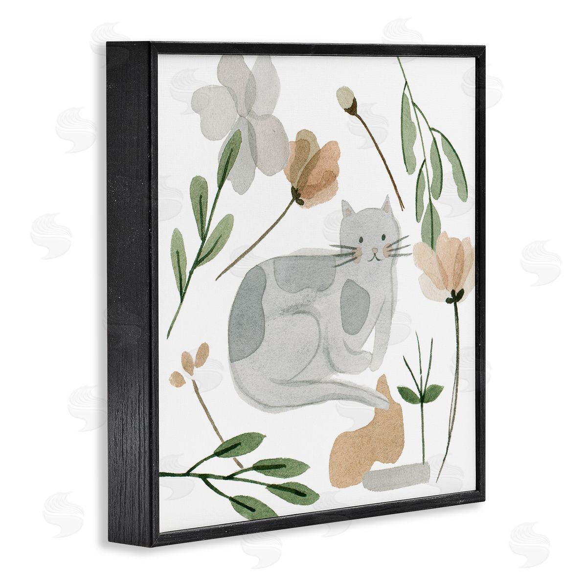 Melissa Wang Comfy Cat Varied Botanicals Black Framed Glicee Wall Art Print