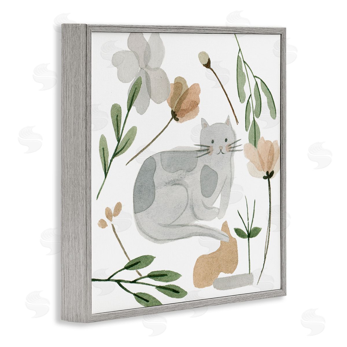 Melissa Wang Comfy Cat Varied Botanicals Gray Framed Glicee Wall Art Print