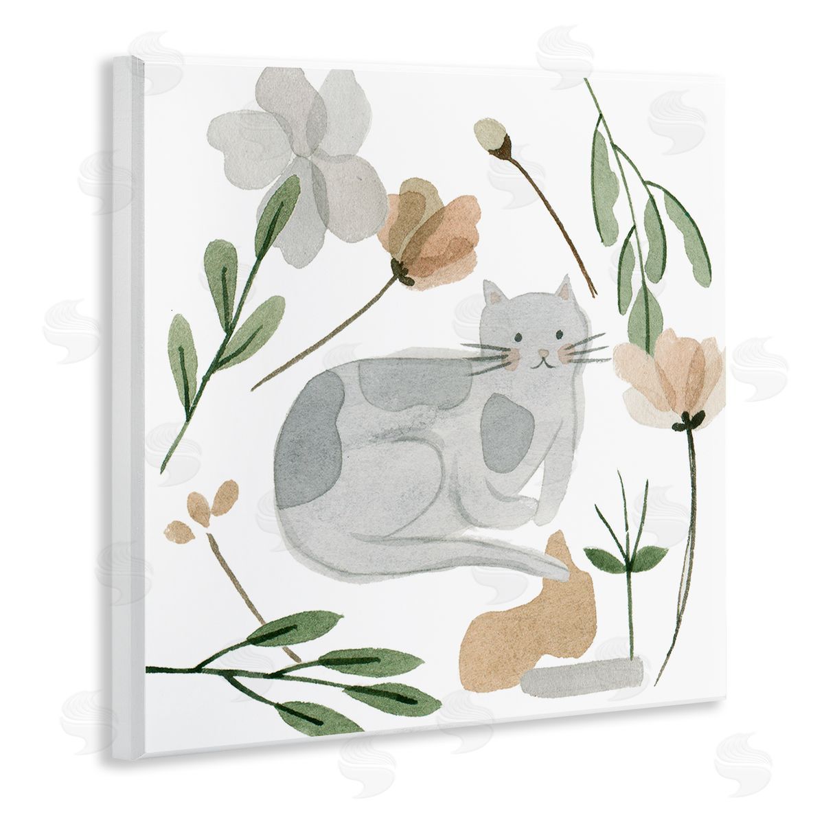 Melissa Wang Comfy Cat Varied Botanicals Wooden Wall Plaque Art Print