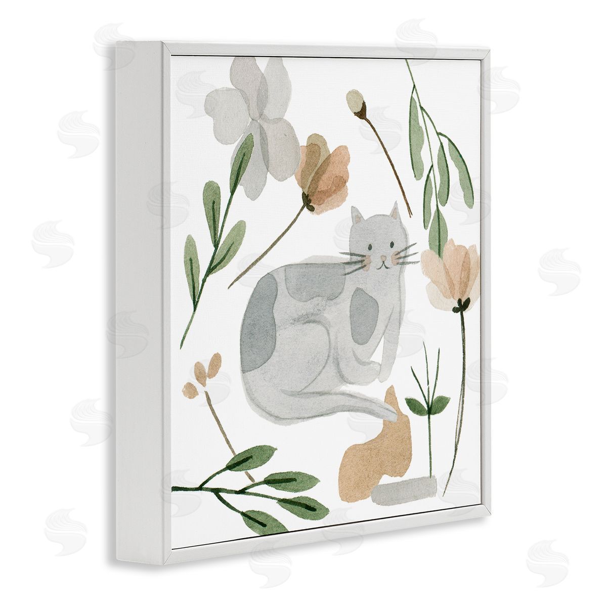 Melissa Wang Comfy Cat Varied Botanicals White Framed Glicee Wall Art Print