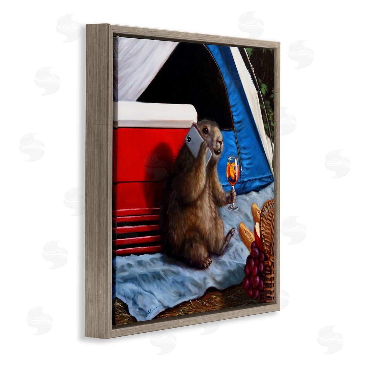Lucia Heffernan Camping Tent Muskrat Picnic  Brown Floating Frame Canvas Wall Art Print