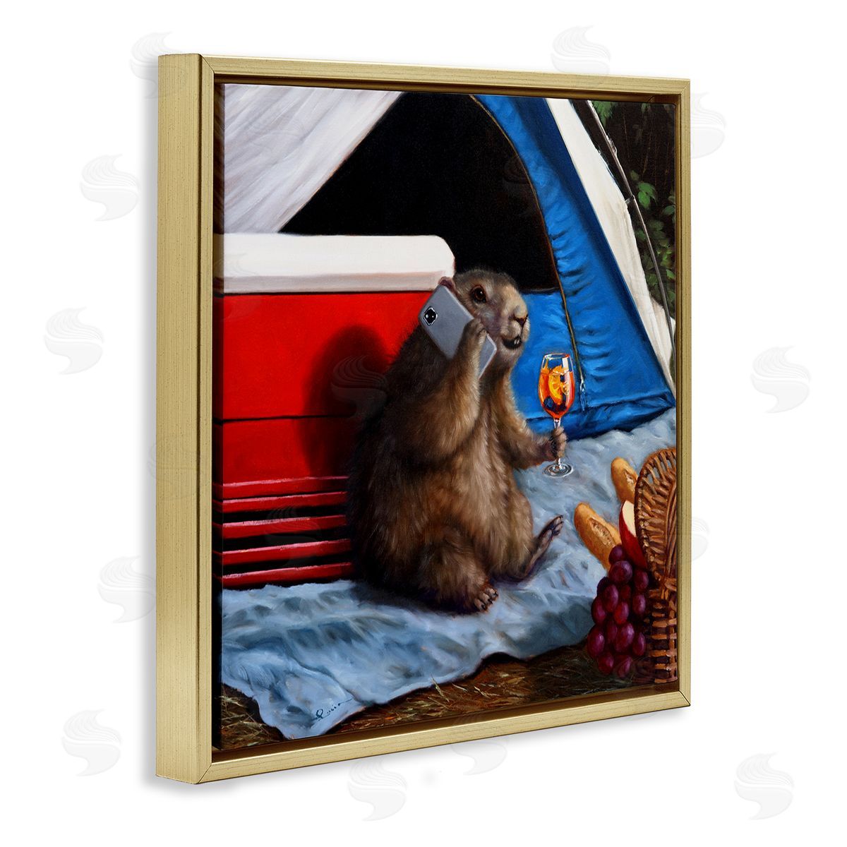 Lucia Heffernan Camping Tent Muskrat Picnic  Gold Floating Frame Canvas Wall Art Print