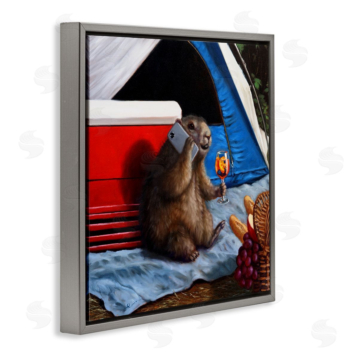 Lucia Heffernan Camping Tent Muskrat Picnic  Gray Floating Frame Canvas Wall Art Print