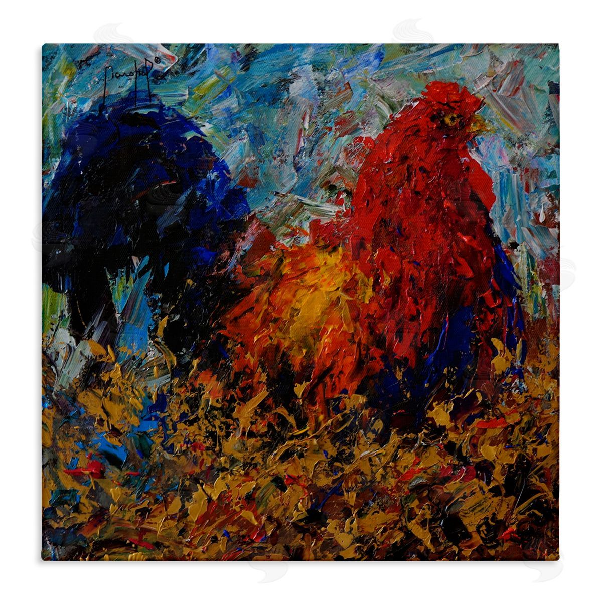 Joseph Marshal Foster Impressionist Rooster Modern Portrait Stretched Canvas Wall Art Print