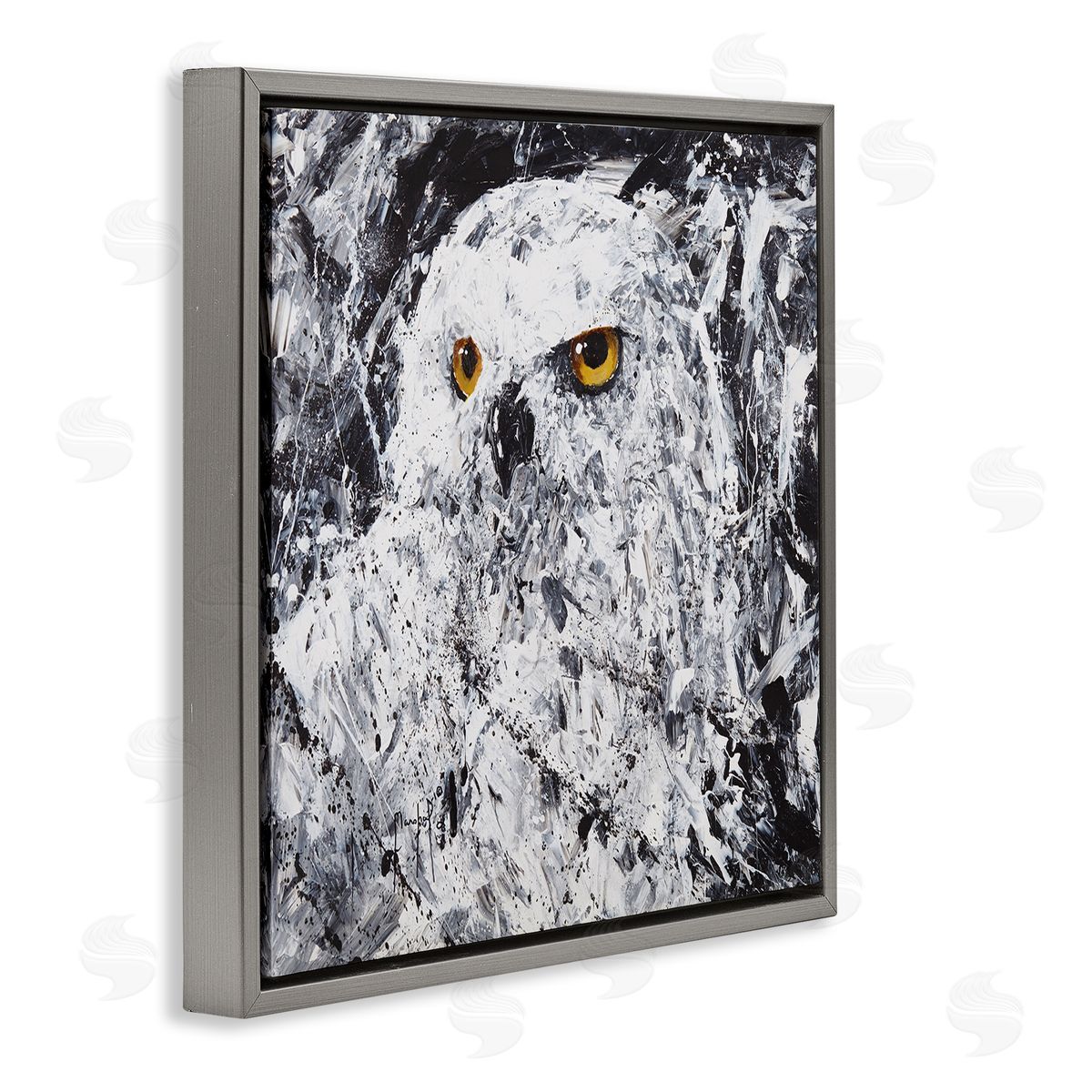 Joseph Marshal Foster Modern Snowy Owl Portrait Gray Floating Frame Canvas Wall Art Print