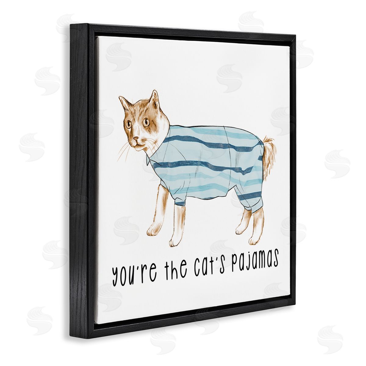 Stupell Studio The Cat's Pajamas Phrase Black Floating Frame Canvas Wall Art Print